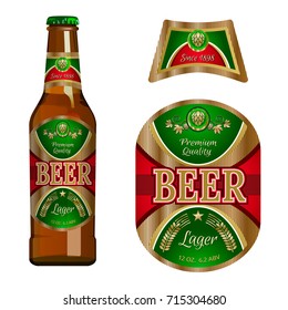 Beer label template with neck label. Vector Illustration.