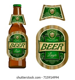 Beer label template with neck label. Vector Illustration.