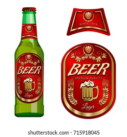 Beer Label Template With Neck Label. Vector Illustration.