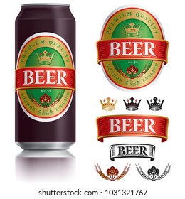 Beer Label vector visual on Black aluminum drinks can 500 ml, ideal for beer, lager, ale, stout etc. Can drawn with mesh tool. Fully adjustable & scalable.