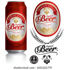 Beer Label vector visual on Black aluminum drinks can 500 ml, ideal for beer, lager, ale, stout etc. Can drawn with mesh tool. Fully adjustable & scalable.