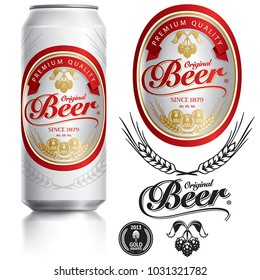 Beer Label vector visual on Black aluminum drinks can 500 ml, ideal for beer, lager, ale, stout etc. Can drawn with mesh tool. Fully adjustable & scalable.