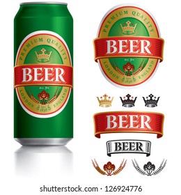 Beer Label Vector Visual On Green Drinks Can 500 Ml, Ideal For Beer, Lager, Ale, Stout Etc. Can Drawn With Mesh Tool. Fully Adjustable & Scalable.