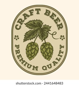 Beer label. Vintage beer logo illustration. Hops beer design for label, emblem, badge, logo, stamp