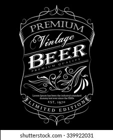 Beer label western hand drawn frame blackboard typography border vintage vector illustration