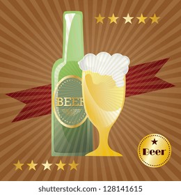 Beer Labels (bottle and glass) on retro background. Vector Illustration