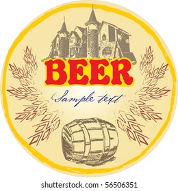 Beer labels with castle and barrel