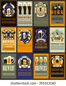 Beer labels design set..Beer labels design set contains images of coat of arms,ribbons,beer glasses,beer mugs on vintage background. Vintage style.