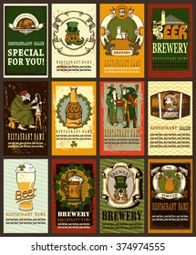 Beer labels design for St. Patrick's Day.Set contains labels design with different  symbols and coat of arms. Vintage style.