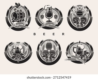 Etiquetas de cerveza y conjunto de iconos. Colección icono de cerveza. Vector 