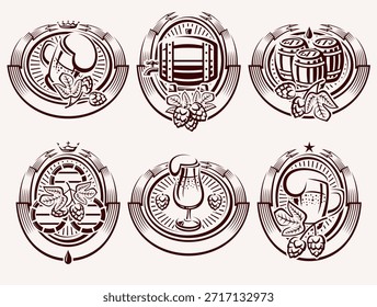 Etiquetas de cerveza y conjunto de iconos. Colección icono de cerveza. Vector