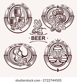 Etiquetas de cerveza y conjunto de iconos. Colección icono de cerveza. Vector