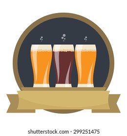 Beer labels with three glasses of beer. Beverages Service icon. Simple flat vector.