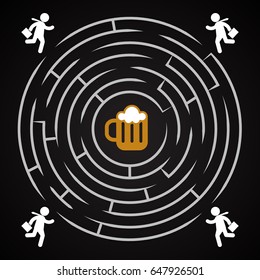 Beer labyrinth - business man run for a mug of beer background template