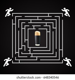 Beer labyrinth -  man run for a glass of dark beer background template