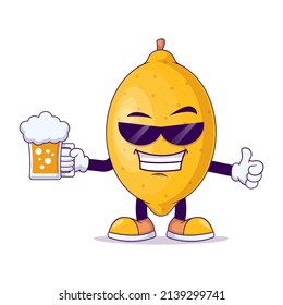 with beer lemon cartoon mascot character vector illustration design