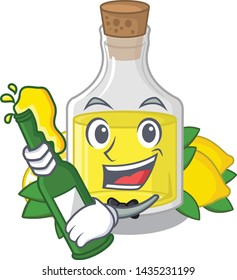 With beer lemon oil poured in cartoon glass