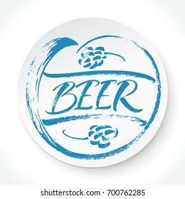 Beer lettering with hand drawn hop cones. Modern calligraphy, brush painted letters. Vector illustration. Template for banners, posters, invitations, merchandising, cards or photo overlays.