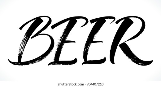 Beer lettering. Handwritten modern calligraphy, brush painted letters. Vector illustration. Template for banners, posters, merchandising, cards or photo overlays.