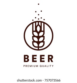 Beer line art label. Brewery emblem. Craft beer vector logo. Premium quality ale, alkohol drink logotype.