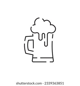 Beer Line Icon. Contains such Icons as Barrel, Six-pack, Keg, Signboard, Mug, drinks. Alcohol pub or bar glass. Two glasses of beer toasting creating splash on white background. Vector Illusttration