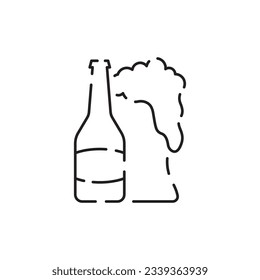 Beer Line Icon. Contains such Icons as Barrel, Six-pack, Keg, Signboard, Mug, drinks. Alcohol pub or bar glass. Two glasses of beer toasting creating splash on white background. Vector Illusttration