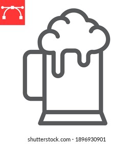 Icono de línea de cerveza, pub y alcohol, icono del vector de cerveza, gráficos vectoriales, símbolo de contorno de trazo editable, eps 10