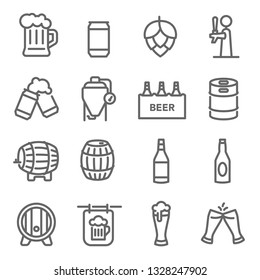 Bier Line Icon Set. Enthält solche Symbole wie Handwerksbier, Tank, Hopfen und mehr. erweiterter Stroke