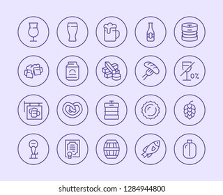 Beer Line Icon. Vector Illustration Flat style. Included Icons as Bar Signboard, Snacks, Non-Alcoholic Drink, Glass, Keg, Bottle and more. Editable Stroke