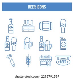 Beer line icons pack, beer items vector illustration