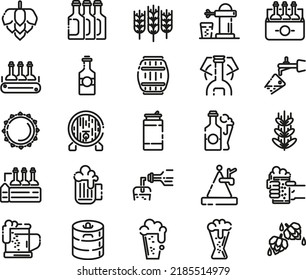 Beer Line Icons Set. Brewery Vector Line Icons Set. 25 icon. Beer related vector icons. Beer drink thin line icon set liquid beverage bar or pub