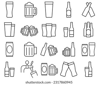 Beer line set icon, logo vector