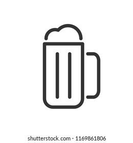 Beer Line Single Icon Isolated On White Background. Mug Of Beer Sign, Logo, Pictogram For Mobile App And Web Design. Simple Linear Style Vector. Pixel Graphics. Editable Stroke. Illustration, Eps 10.