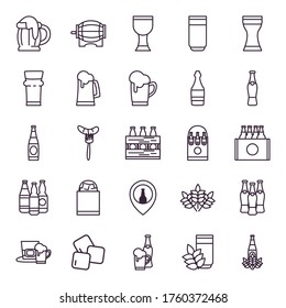 Beer line style icon set design, Festival day pub alcohol bar and drink theme Vector illustration