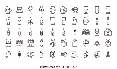 Beer line style icon set design, Festival day pub alcohol bar and drink theme Vector illustration