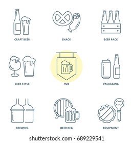 Beer linear vector icons set
