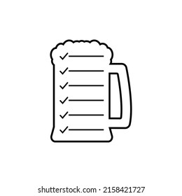 Beer list with glass beer mug. Vector illustration on white background. Lines and check mark set. 