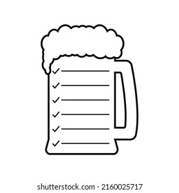 Beer list with glass beer mug. Vector illustration on white background. 