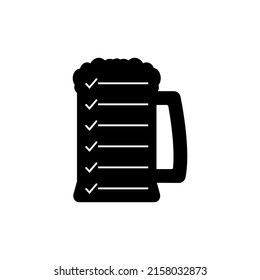 Beer list with silhouette of glass beer mug. Vector illustration on white background. 