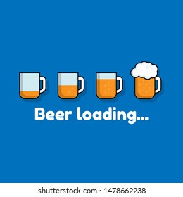 Beer Loading with four mugs. flat design. isolated on blue background.