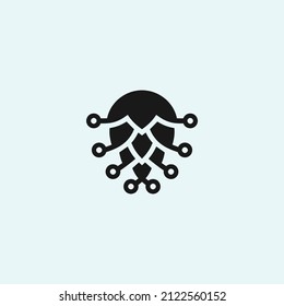 beer logo combination with tech and hop silhouette vector icon illustration