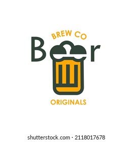 Beer logo - Craft Beer glass and malt Brewery label logo in trendy cartoon line style illustration. 