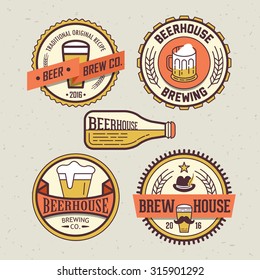 Beer logo design template for pub, bar or restaurant. Trendy badges vector illustration