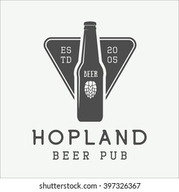 Beer logo, emblem, badge, mark and label in vintage style. Vector illustration