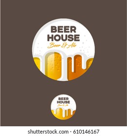 Beer logo. Beer emblem. Beer with foam and letters in a circle.
