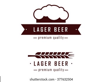 Beer logo with foam and wheat ears. stamp of beer lager. Advertisement beverage. isolated on white.