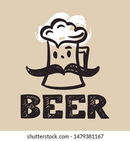 Beer logo hand drawn lettering composition and clipart element for logos, posters, templates, postcard, banner, etc. Print on cup, bag, shirt, package, balloon. Poster EPS 10. 