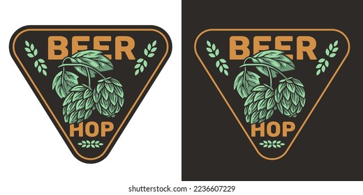 Bier-Logo mit Hopfenkegel und Blatt für handwerkliches Bieretikett oder -druck. Brauenemblem für Bar, Pub oder Brauerei.