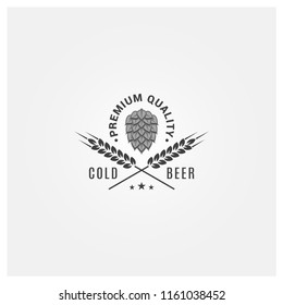 beer logo with hops and wheat on white background