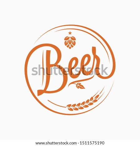 Beer logo with beer hops and wheat on white background
